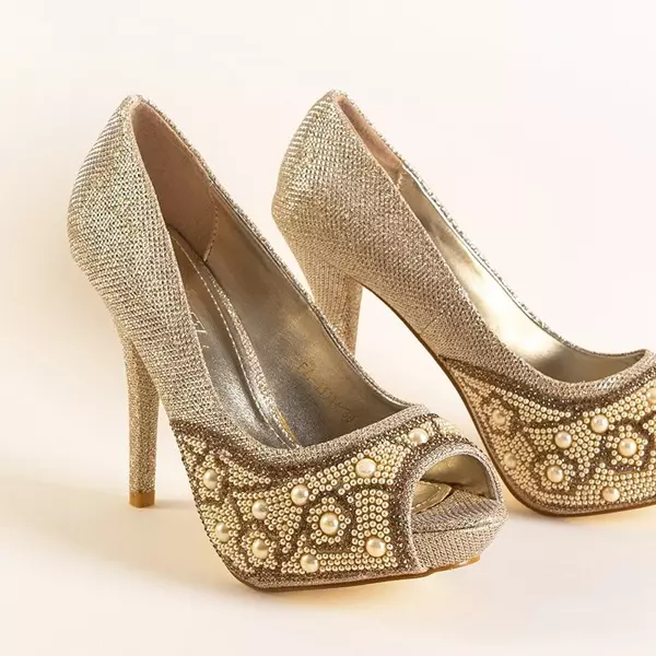 OUTLET Escarpins dorés brillants sur un talon aiguille Prisca - Chaussures