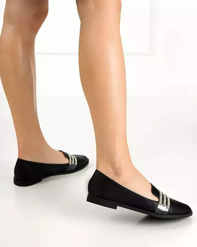 OUTLET Mocassins noirs pour femmes avec zircons cubiques Kremssa - Footwear