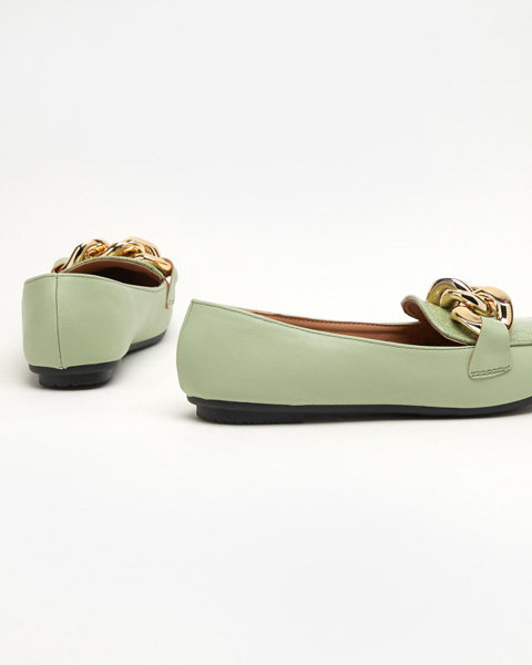 OUTLET Mocassins pour femmes en éco-cuir vert avec une chaîne Flamii - Chaussures