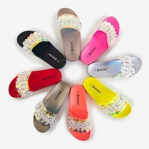 OUTLET Pantoufles argentées pour femmes avec pierres Halpasi - Chaussures