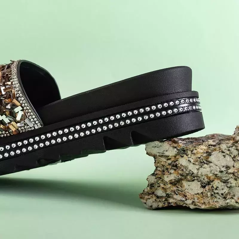OUTLET Pantoufles compensées dorées pour femmes avec zircones cubiques Lorenali - Chaussures