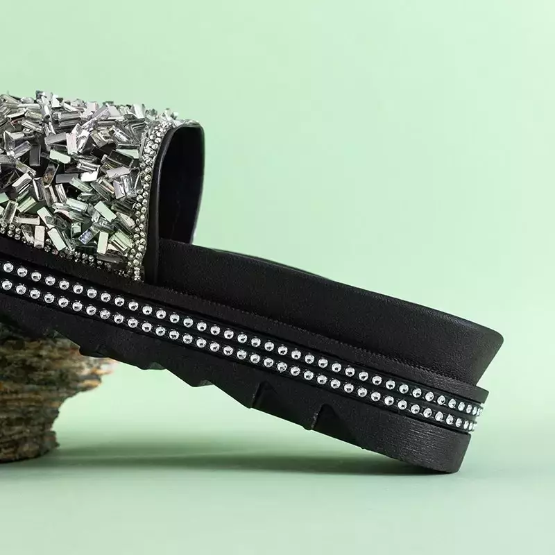 OUTLET Pantoufles compensées pour femmes en argent avec zircones cubiques Lorenali - Chaussures