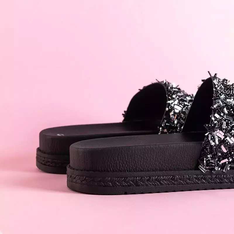 OUTLET Pantoufles compensées pour femmes noires avec oxyde de zirconium lomine - Chaussures