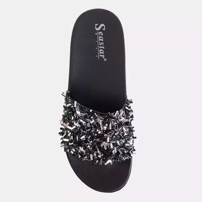 OUTLET Pantoufles compensées pour femmes noires avec oxyde de zirconium lomine - Chaussures