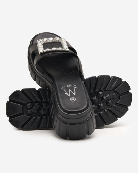 OUTLET Pantoufles noires pour femmes avec cristaux Vetasi - Chaussures