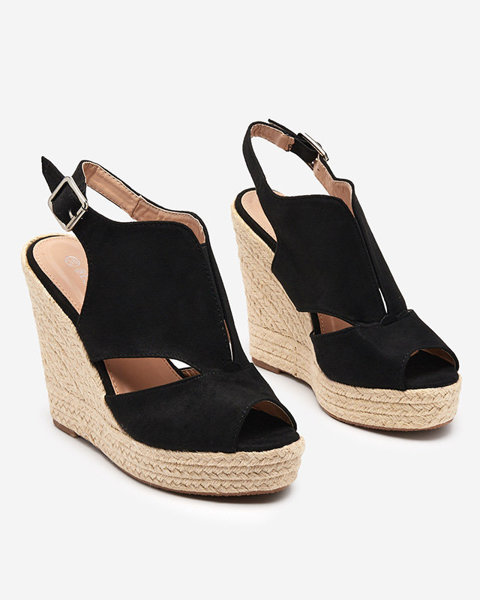 OUTLET Sandales compensées femme en daim écologique noir Devof- Shoes