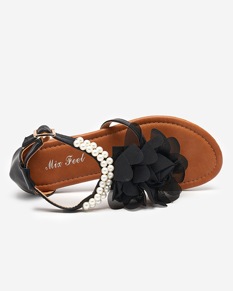 OUTLET Sandales femme noires avec perles et fleur en tissu Amerile - Footwear