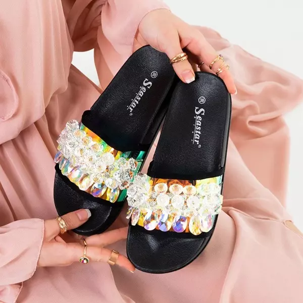 OUTLET Sandales noires pour femmes avec pierres Halpasi - Chaussures
