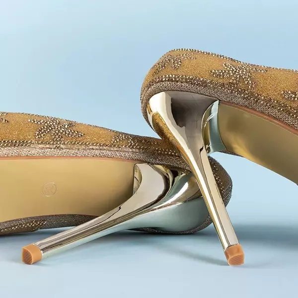 OUTLET Talons hauts pour femmes en brocart doré avec zircone cubique Yilla - Footwear