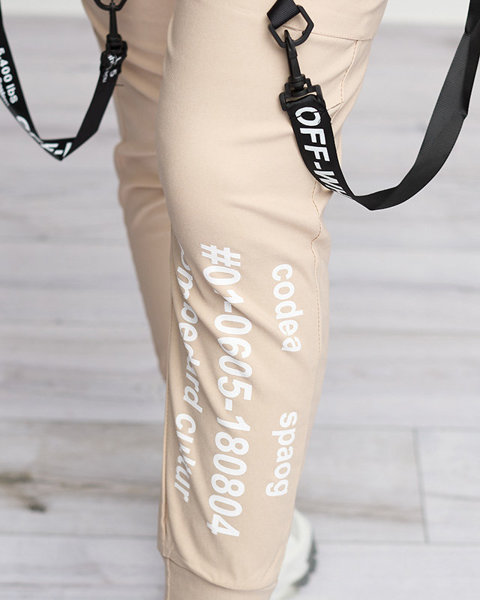 Pantalon cargo femme beige avec inscriptions - Vêtements