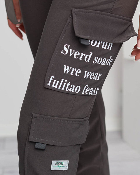 Pantalon cargo femme gris foncé avec inscriptions - Vêtements
