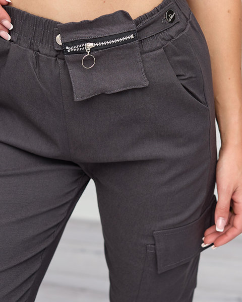 Pantalon cargo femme gris foncé avec poche amovible - Vêtements
