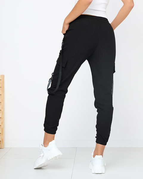 Pantalon cargo femme noir à rayures décoratives - Vêtements