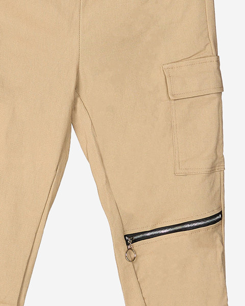 Pantalon cargo marron clair pour femme avec chaîne - Vêtements