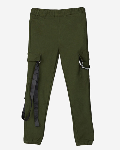 Pantalon cargo pour femme vert foncé avec ceinture - Vêtements