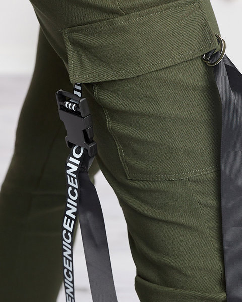 Pantalon cargo pour femme vert foncé avec ceinture - Vêtements