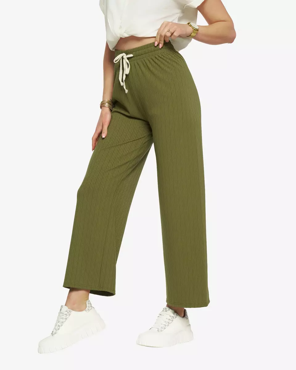 Pantalon côtelé à jambes larges pour femme en vert- Vêtements