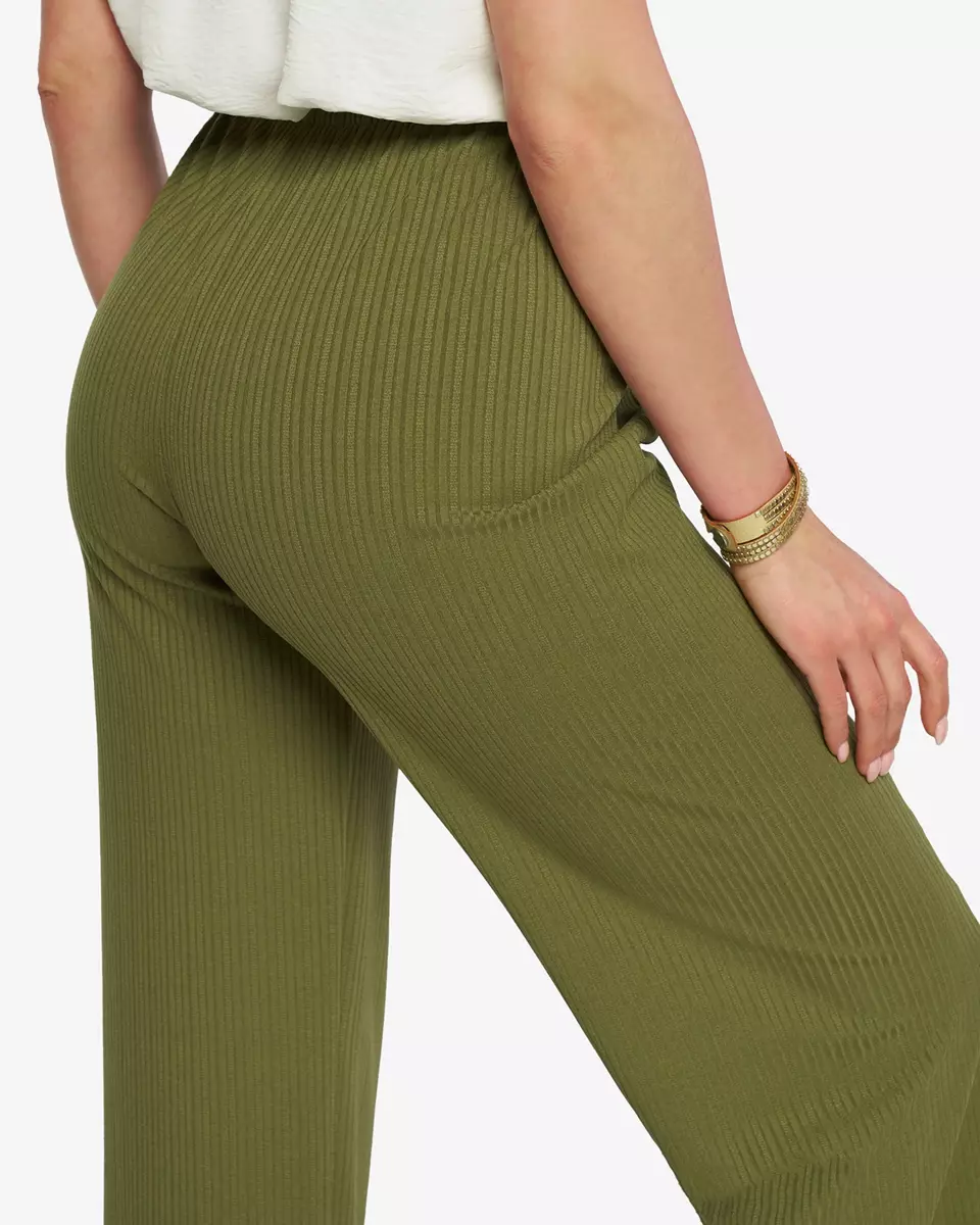 Pantalon côtelé à jambes larges pour femme en vert- Vêtements