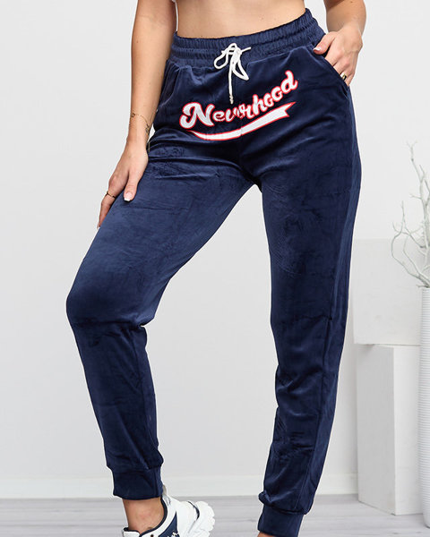 Pantalon de jogging femme en velours bleu marine avec inscription - Vêtements