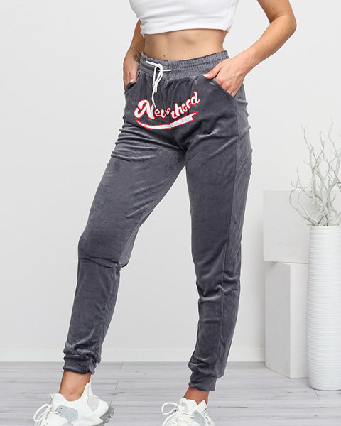 Pantalon de jogging femme en velours gris avec inscription - Vêtements