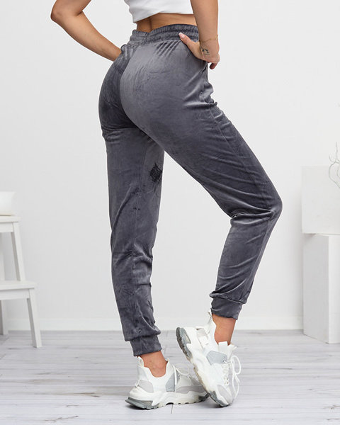 Pantalon de jogging femme en velours gris avec inscription - Vêtements