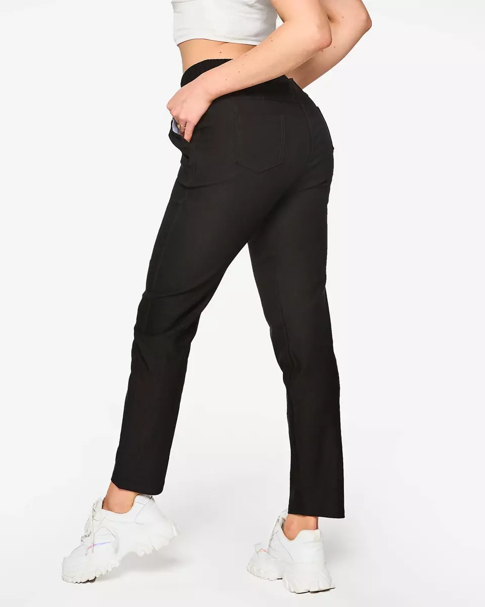 Pantalon droit en tissu noir pour femme PLUS SIZE- Clothing