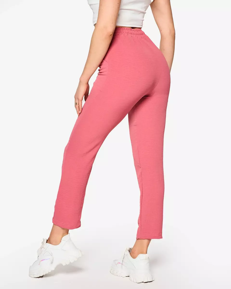 Pantalon droit en tissu rose foncé pour femme - Vêtements