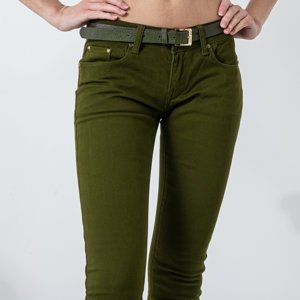Pantalon droit femme vert foncé avec une ceinture - Vêtements