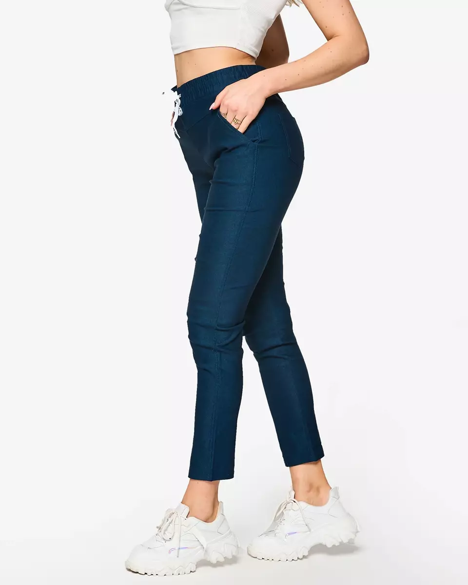 Pantalon droit pour femme en tissu bleu marine PLUS SIZE- Clothing