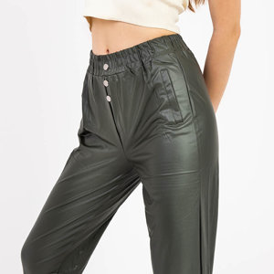 Pantalon en cuir écologique pour femme vert foncé - Vêtements