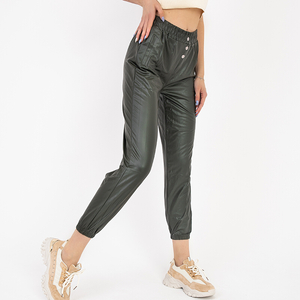 Pantalon en cuir écologique pour femme vert foncé - Vêtements