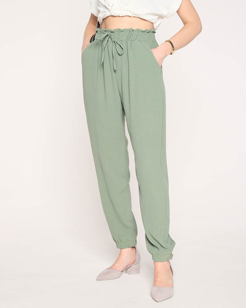 Pantalon en tissu pour femme vert GRANDE TAILLE - Vêtement