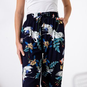 Pantalon femme bleu marine fleuri - Vêtements