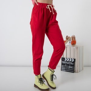 Pantalon femme en coton simple rouge GRANDE TAILLE - Vêtements