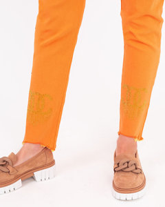 Pantalon femme en tissu orange avec zircons cubiques - Vêtements
