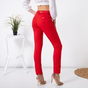 Pantalon femme rouge avec ceinture - Vêtements