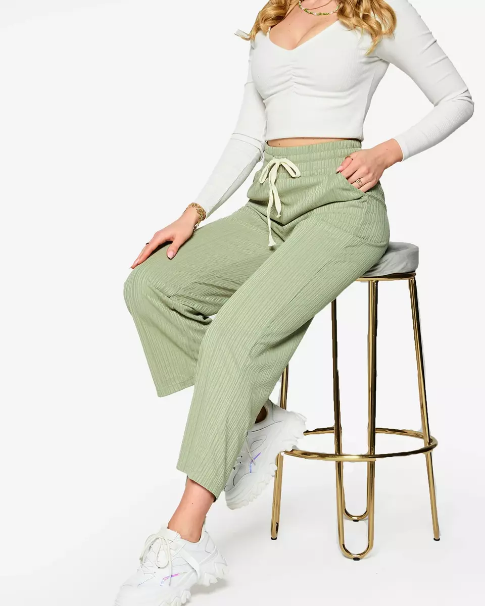 Pantalon large côtelé pour femme couleur menthe- Vêtements