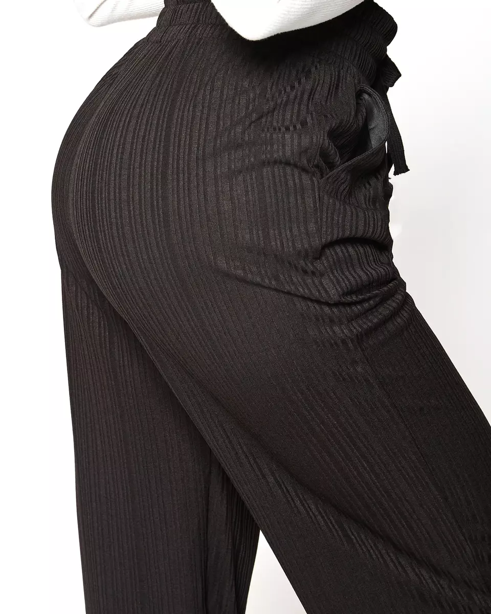 Pantalon large côtelé pour femme en noir- Vêtements