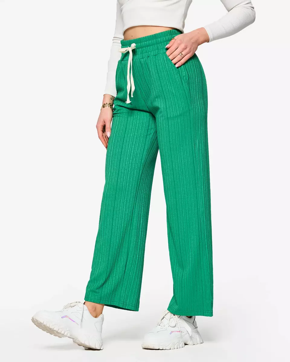 Pantalon large côtelé pour femme en vert- Vêtements