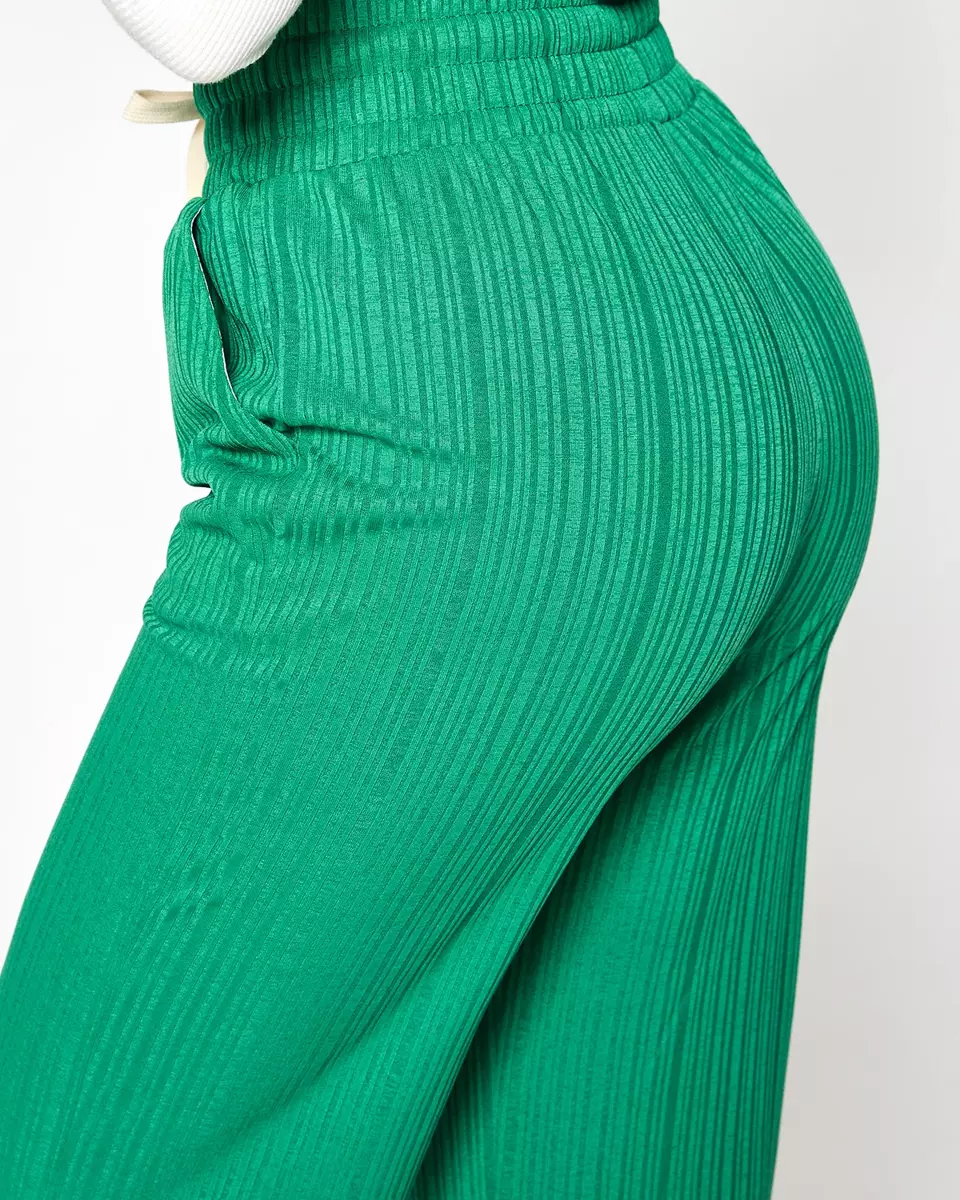 Pantalon large côtelé pour femme en vert- Vêtements