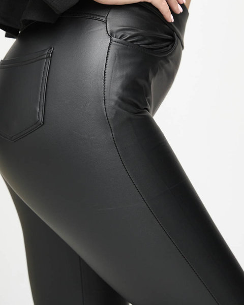 Pantalon teggings en cuir écologique pour femme en noir- Vêtements