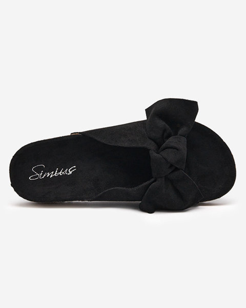 Pantoufles en daim écologique pour femmes avec un nœud en noir Dofro- Footwear