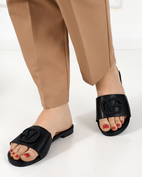 Pantoufles noires pour femmes avec un ornement sur la ceinture Mebena - Footwear