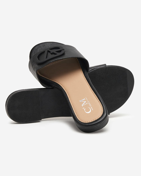 Pantoufles noires pour femmes avec un ornement sur la ceinture Mebena - Footwear