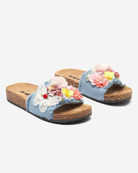Pantoufles pour femmes avec fleurs en tissu en bleu Ososi - Chaussures