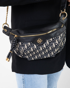 Petit sac à main noir avec chaîne et pompon en éco-cuir - Accessoires