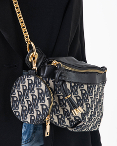 Petit sac à main noir avec une chaîne et une pochette attachée - Accessoires