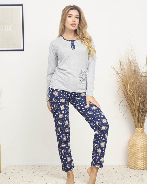 Pyjama 2 pièces à motifs gris-bleu pour femme - Vêtements