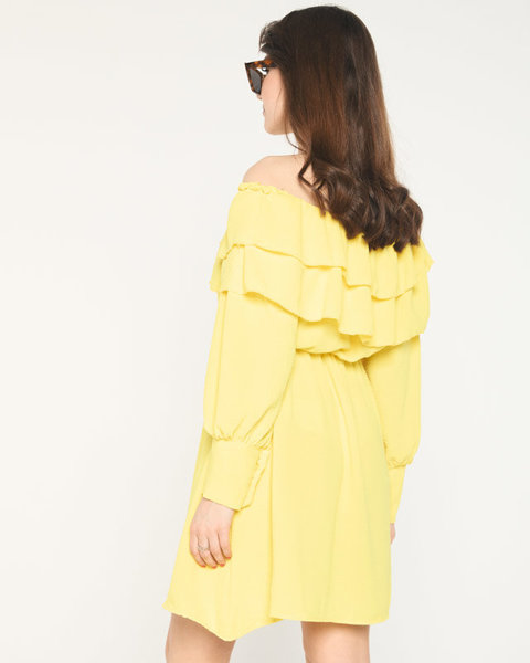 Robe courte jaune à volants pour femme - Vêtements