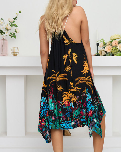 Robe d'été noire à fleurs pour femmes - Vêtements